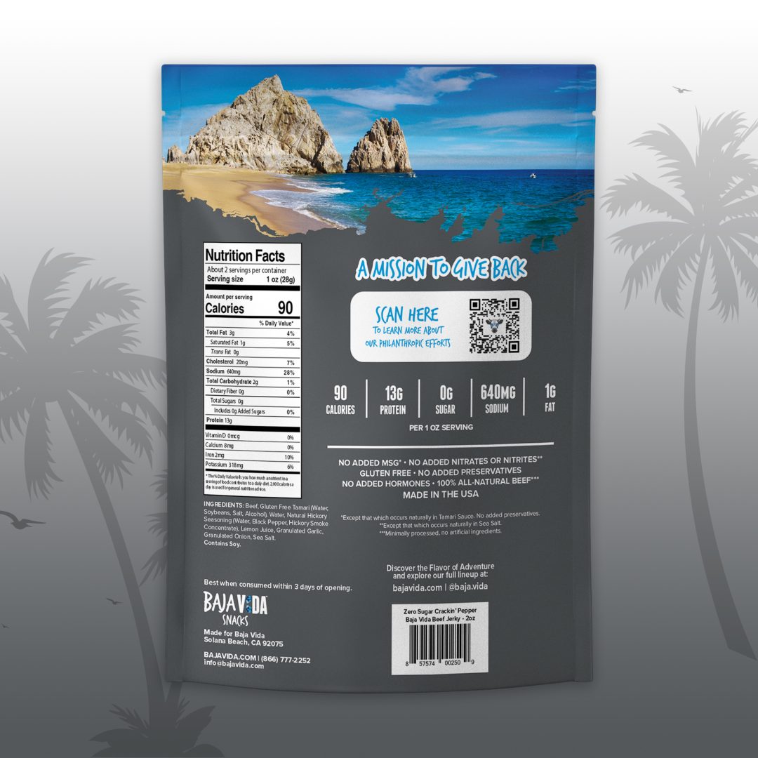Baja Vida Beef Jerky Zero Sugar Crackin' Pepper - back