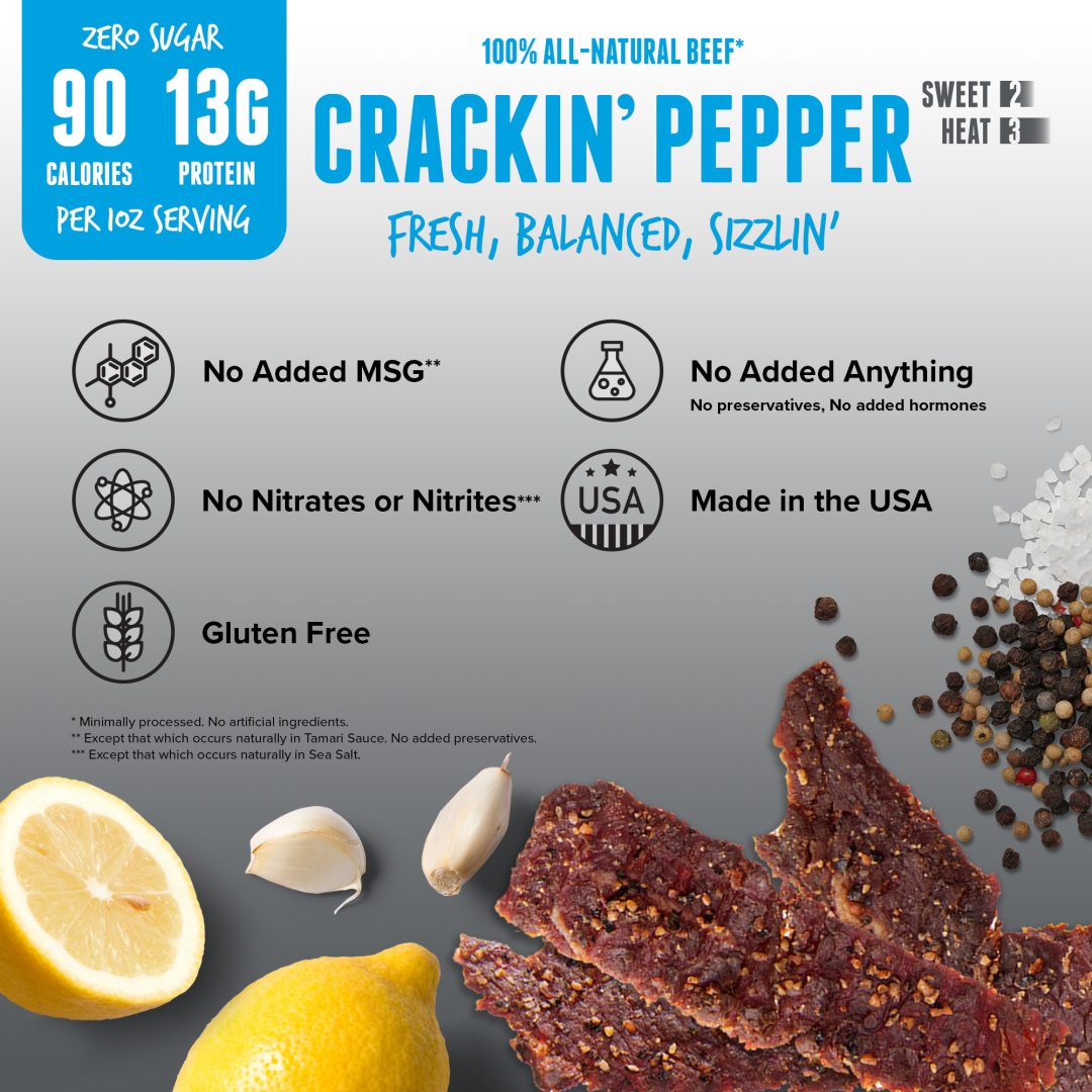 Baja Vida Beef Jerky Zero Sugar Crackin' Pepper Callouts
