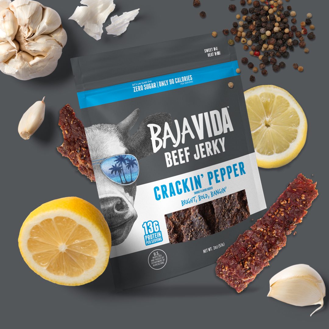 Baja Vida Beef Jerky Zero Sugar Crackin' Pepper Flavor Cues