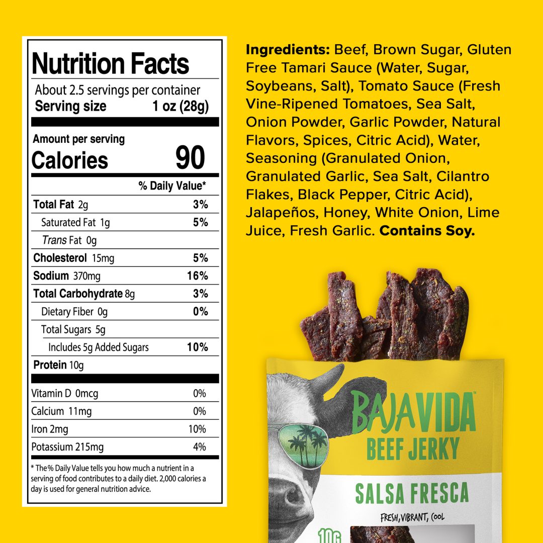 Baja Vida Beef Jerky Salsa Fresca Nutrition Fact Panel