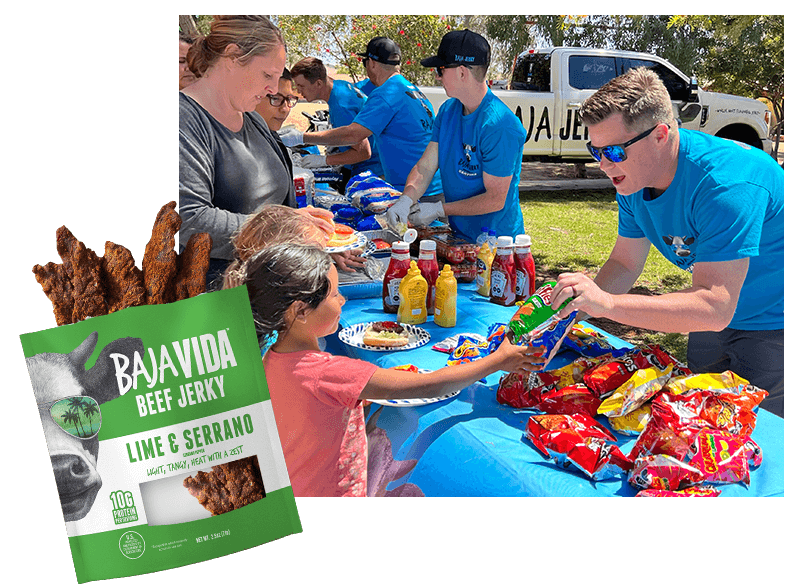 baja jerky bag and image of giveback event